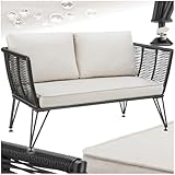 tectake® Rattan Lounge Sofa, Lounge Möbel Outdoor, Balkon Möbel, Outdoor Möbel, Rattan Gartenmöbel, Gartensofa mit Outdoor Kissen wetterfest, Balkonmöbel Kleiner Balkon, Wintergarten