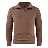 SOOUICKER Fleece Pullover Herren Arbeit Winterpullover Warm mit Kragen Sweatshirt Half Zip Ohne Kapuze Pulli Winter Elegant Arbeitspullover Zipper Langarmshirt Thermo Outdoor