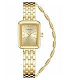 CIVO Gold Damenuhr Edelstahl Armbanduhr: Rechteckige Frauen Uhr Analog Quarz - Klein Armbanduhr Damen Vintage Klassische