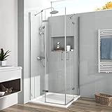 EMKE Duschkabine 75x75 Eckeinstieg Duschabtrennung Klappbar Pendeltür Schwingtür Eckdusche 5mm Sicherheitsglas Falttür Duschtür Duschwand 195cm Komplettdusche