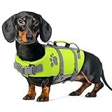 Queenmore Schwimmweste Hund Klein, Verstellbar Rettungsweste, Reflektierende Hunde Schwimmweste Mit Rettungsgriff, Schwimmweste Dackel Französische Bulldogge, Schwimmweste Kajak Surfen, Grün, S