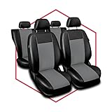 3er Set Saferide Autositzbezüge PKW universal | Auto Sitzbezüge Kunstleder Grau für Airbag geeignet | für Vordersitze und Rückbank | 1+1 Autositze vorne und 1 Sitzbank hinten teilbar 2 Reißverschlüsse