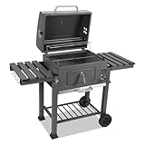 Jaxguom Holzkohlegrill BBQ XXL Smoker mit Deckel, höhenverstellbarer Kohleschale, Grillwagen, Räucherofen, Edelstahl-Griff, Thermometer, verstellbaren Lüftungsöffnungen