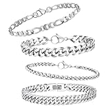 KERANEET 4 Stück Edelstahl Armband für Herren - Silber Männer Armbänder - Geschenke für Papa, Sohn, Bruder, Ehemann