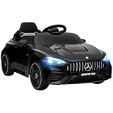 AIYAPLAY Kinder Elektroauto 12V Mercedes-AMG Kinderauto mit 2,4 GHz Fernbedienung, 2 Motoren, Kinderfahrzeug mit Musik, MP3, Sanftem Start/Stopp, Hupe, Federung, LED, Hilfsräder für 3-6 Jahre, Schwarz
