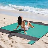 NHOWIN Stranddecke Sandfrei Wasserdicht, Super Groß 210cm x 200cm Strandmatte with 3 Reißverschlusstasche, Ultraleicht und Tragbar Picknickdecke 0.36kg für den Strand, Campen, Picknick, Ausflüge