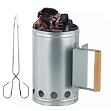 Giutsaull Grillanzünder, Edelstahl Grillstarter, Grillkohleanzünder, Anzündkamin, Hitzebeständiger Griff und Hitzeschutzblech, Con Kohle-Clip, für BBQ, Kamin, Grills (27 x 16 cm)