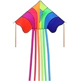VIKY Großer Drachen Kinder, Flugdrachen Kinder und Erwachsene mit 100m Drachenschnur, Regenbogen Einleiner Drachen Groß, Kinderdrachen ab 6 Jahre, Kite Drachen für Parks Stränden Camping