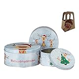 Geschenkset Keksdose Plätzchendose Metalldose 3er Set 'Rentier Ole' Weihnachten mit süßer Rentier Mini-Geschenktasche