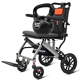 Rollstühle für Erwachsene, Transportrollstuhl, leicht, faltbar (nur 1 Sekunde), ultraleichter Rollstuhl mit 25,4 cm massiven PU-Reifen mit Stoßdämpferpumpe