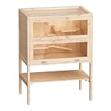 Wiltec 3 Etagen Nagerkäfig, 600 x 400 x 800 mm, aus Holz, mit klappbarem Deckel & Sichtfenster, Kleintierhaus Mäusekäfig Hamsterkäfig