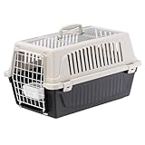 Ferplast Transportbox Katze, Hundetransportbox kleine Hunde und Katzen bis 8 kg, Dach zu öffnen, mit Kissen und Napf, Lüftungsschlitze, 37x58xH 32cm, Transportbehälter Atlas 20 Open