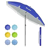 Grandekor Sonnenschirm Ø180cm winddichter Strandschirm Balkon Gartenschirm Marktschirm, Terrassenschirm mit Bodenhülse & Drehstange & Schutzhülle, Blau Rund Sonnenschutz UV50+
