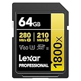 Lexar SDXC Professional 64GB 1800x UHS-II Gold Serie Class 10 U3 V60 für 4K Videoaufzeichnung schwarz