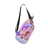 EZIOLY Cartoon Kolibri Pfirsichblüten Schulter-Rucksack Sling Brust Crossbody Tasche Reise Wandern Tagesrucksack für Männer Frauen