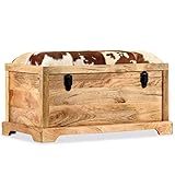 MOONAIRY Aufbewahrungsbank, Sitzbank Mit Stauraum, Wohnung Einrichtung, Betttruhe Schlafzimmer, Dekoration Schlafzimmer, Echtleder u. Mangoholz Massiv 80 x 44 x 44 cm