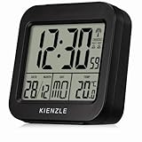 Kienzle Funkwecker Reisewecker mit Temperaturanzeige, Zwei Weckzeiten, Schlummerfunktion, LED-Hintergrundbeleuchtung, kompakt, schwarz