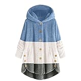 Steppjacke mit Kapuze und Knöpfen – Wollmantel mit Kapuze für Damen, modisch, lässig, Strickjacke, langärmelig, flauschiger Mantel, Winter, Plüsch-Parka, Jacke, einfarbig, Pullover, Sweatshirt