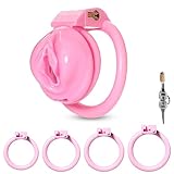 BDSMLOVE Peniskäfig mit Schamlippen,Flat Chastity Cage Male small,Keuschheitskäfig Herren,Sex Toyset Herren,Keuschheitsgürtel für Herren,Penis Käfig mit 4 Cockringe extrem (S)