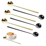 6 Stück 17 cm Langer Stiel Rührlöffel Edelstahl, Latte Macchiato Löffel Eislöffel Lang Kaffeelöffel Esslöffel Dessertlöffel Joghurtlöffel für Cappuccino Eiskaffee Milchshake Eisbecher (Schwarz, Gold)