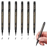 6 Stück Kalligraphie Stifte, Handlettering Stifte mit 4 Verschiedenen Größen Spitzen, Schnelltrocknender Calligraphie Stifte, Schwarz Lettering Stifte für Anfänger Bullet Journal Tagebuch Unterschrift