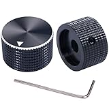Taiss/2 Stücke Schwarzer Aluminium-Drehknopf für Wellen mit 6 mm Durchmesser, Lautstärkeregler, GitarrenDrehknopf, 25 mm Durchmesser x 15mm Höhe