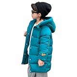 linboo Wintermantel Kinder Winterjacke mit Kapuze Warm Parka Jacke Outdoor Winddicht Mäntel Freizeit Winterparka Jungen Mädchen, Blau, 128(Herstellersgröße: 140)
