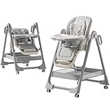 MoLi PU-Leder Hochstuhl, Hochstuhl Abnehmbares Doppellagiges Tablett Kinderhochstuhl, Verstellbarer Sitz Hochstühle (X8122 Grey)
