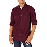 Amazon Essentials Herren Flanellhemd mit 2 Taschen und Langen Ärmeln in normaler Passform, Burgunderrot Meliert, XL