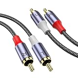 MOSWAG Stereo Cinch Kabel 1M, Cinch Stecker auf Cinch Stecker, Stereo Hilfs Audiokabel, Subwoofer Kabel, 24 Karat vergoldetes, geflochtenes Nylon für Heimkino, Audio, HDTV, Autoradio, Lautsprecher
