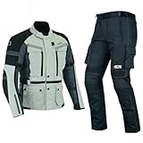 Motorrad Textil-Kombi für jede Jahreszeit – Jacke & Hose mit verstellbarem Schnitt,Biker Motorrad Jacke und Hose,Herren Motorrad Textil Kombi,Biker Motorradkombi (GRAY, S)
