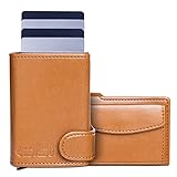ebisu Slim Wallet Herren mit Münzfach - Naturleder Kartenetui - Karten Portemonnaie - Smart Mini Lockcard Wallet - Kreditkartenetui RFID Schutz - Geldbeutel Herren - Card Holder - Max 7 Credit Card
