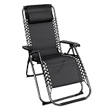 Spetebo Relaxsessel mit Kopfkissen aus Textil Gewebe 178 x 65 cm - anthrazit - Gartenstuhl mit Verstellbarer Rückenlehne und Fußteil - Sonnenliege Hochlehner Gartenliege Liegestuhl klappbar
