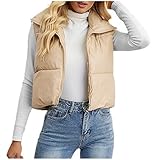 Dyhxuan Steppweste Damen Kurz Einfarbig Puffer Weste Cropped Ärmellose Steppjacke Warm Winter Weste mit Reißverschluss Modisches Übergangsweste
