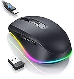 seenda Kabellose Maus LED, Wiederaufladbar Maus Kabellos mit Maus Jiggler, Leise 2.4G USB Funkmaus für Laptop, Computer Wireless Mouse Beleuchtet DPI 2000 für PC, Windows, MAC OS-Schwarz