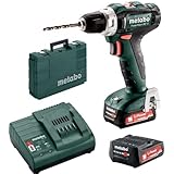 Metabo Akku-Bohrschrauber BS 12-12V 40 Nm Drehmoment, LED-Licht, Gürtelhaken - Kompakt & kraftvoll - Profi Akkuschrauber für Holz & Metall - Inkl. 2x2Ah LiPOWER Akkus Ladegerät SC30 + Koffer