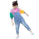Yao 3-14Jahre Mädchen Jumpsuit & Strampler Big Kid Lätzchen Overalls Blau Verstellbare Gürtel Jeanshose (Basic, 5-6J)