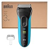 Braun Series 3+ Rasierer Herren Elektrisch, Elektrorasierer, 3 Flexible Klingen, Rasierapparat, Effizienter MicroComb Mitteltrimmer, Präzisionstrimmer, Nass- & Trockenrasierer für Männer, 3040si, Blau