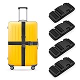 4 Stück Koffergurt Set, Verstellbare Kofferband mit Adressschild Koffergurt Kofferband Gepäckband Sicher Reisen Koffer Kofferbänder Gepäckgurte Kreuz Sicherheitsgurt Luggage Strap (Schwarz)