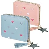 2 Stück Geldbörse für Mädchen, für Mädchentasche, 10 Jahre, niedliche kleine Geldbörse mit Quaste, Mini-Kartenetui für Mädchen, Brieftasche, Hellrosa und Blau