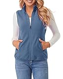 fuinloth Fleece Weste für Damen, Leicht Ärmellose Standkragen mit Reißverschlusstaschen Aschenblau Medium