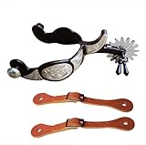Sport Tent-Reitsporen mit Riemen Western Sporen Vitage Westernsporen Pferdesporen Cowboy Reiten Schnürsenkel Knöchel Schuhriemen für Pferdetraining Reitdressur (Silber mit die braunen Spornen Binde)