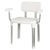 Weinberger Badstuhl Duschhocker mit Rückenlehne und Armlehnen | Höhenverstellbar | Anti-Rutsch | Belastbar bis 150 kg | Moderne Badezimmer Sitzhilfe für Senioren | Modell 43907 | Weiß
