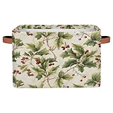 Mexpekil Aufbewahrungskörbe mit Griffen, Weihnachten, Stechpalmenblatt, rote Früchte, faltbare Aufbewahrungs-Bäcke für Regale, Kleidung, Schubladen, Baby-Kinderzimmerkörbe, Aufbewahrungsspielzeug, 1