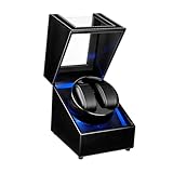 Mcbazel Uhrendreher 2 Uhren Automatik, Watch Winder Box mit LED-Licht 5 Modi Automatisch Drehbares Automatische Uhrenbeweger Leiser PU Leder für Automatikuhren Herren Damen – Schwarz