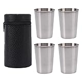 Edelstahl-Schnapsbecher – 4 Minii -Wein-Stahlbecher, Kaffee- Und Bierbecher | Kleine Schnapsgläser Aus Stahl | Tragbarer Wein-Reisebecher Aus Stahl Mit Ledertasche | Leicht Zu Tragendes Schnapsglas
