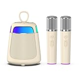 JAMELO Karaokemaschine für Kinder & Erwachsene, 2 drahtlose Mikrofone, tragbarer Bluetooth-10W Lautsprecher, farbwechselnde LED-Beleuchtung mit 5 Stimmeneffekten, 8h, Geburtstagsgeschenk für Kinder