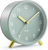 Jisile Analog Quarzwecker - Ohne Tickgeräusche, Goldenem Ständer, Salbeigrün Zifferblatt, Retro Design
