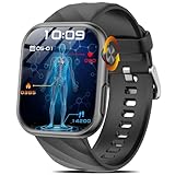 2025 Neu Smartwatch EKG+HRV/Harnsäure/BMI Herren Damen 1,97' AMOLED Gesundheitsuhr mit Telefonfunktion 24H Herzfrequenz SpO2 ΒΙutdruck Körpertemperatur Schlafmonitor Fitnessuhr (Schwarz)