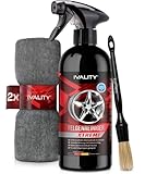 Ivality® Premium Felgenreiniger Set - Mit Wirkindikator & schonend - Felgen Reiniger Auto, Rim Cleaner, Alufelgen Reiniger, Wheel Cleaner, Alu Felgen Reinigung, Detailing Pinsel + 2 Mikrofasertücher